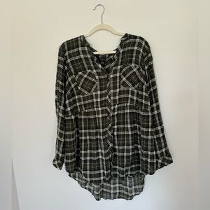 Torrid Green Plaid Babydoll Long Sleeve Button Top SZ 3-M